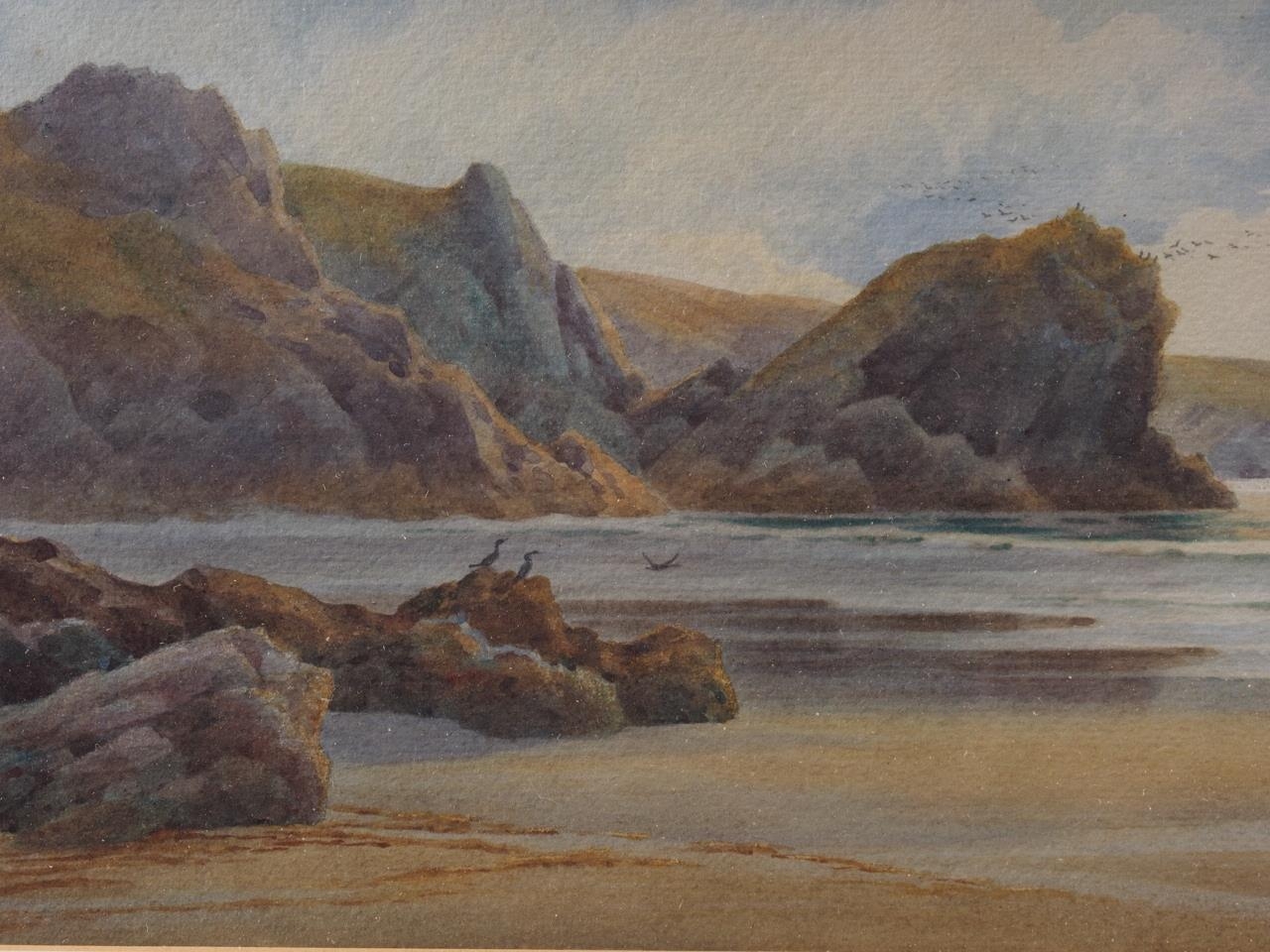 C M Hart: watercolours, "The Lion Rock and Lizard Head Kinance Cove", 6 1/4" x 20 1/2", in wash line - Bild 3 aus 6