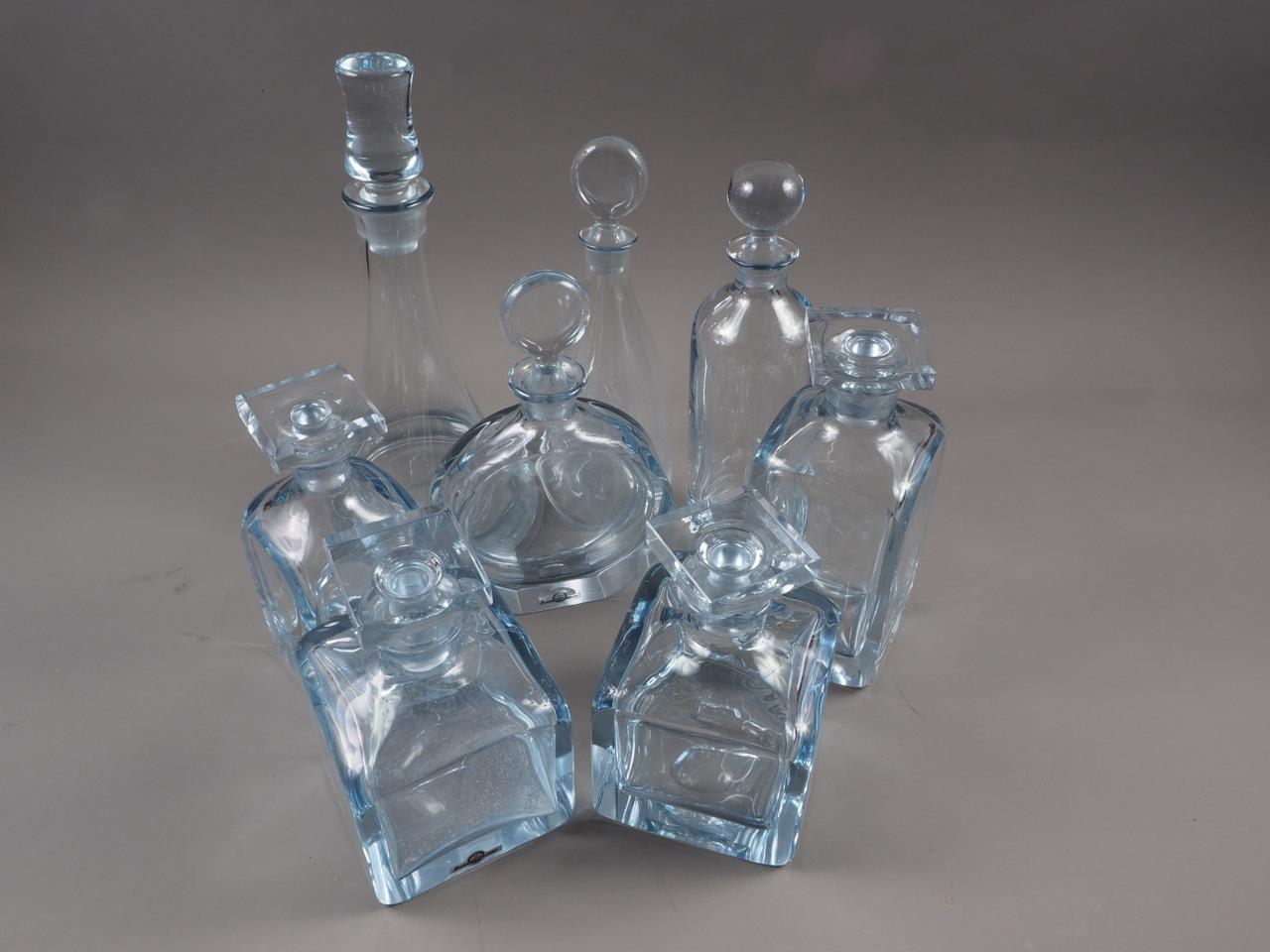 Eight Strombergshyttan clear glass decanters, various sizes and shapes - Image 2 of 2