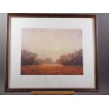 John Bond: a signed limited edition colour print, harvesting scene, in strip frame, a colour