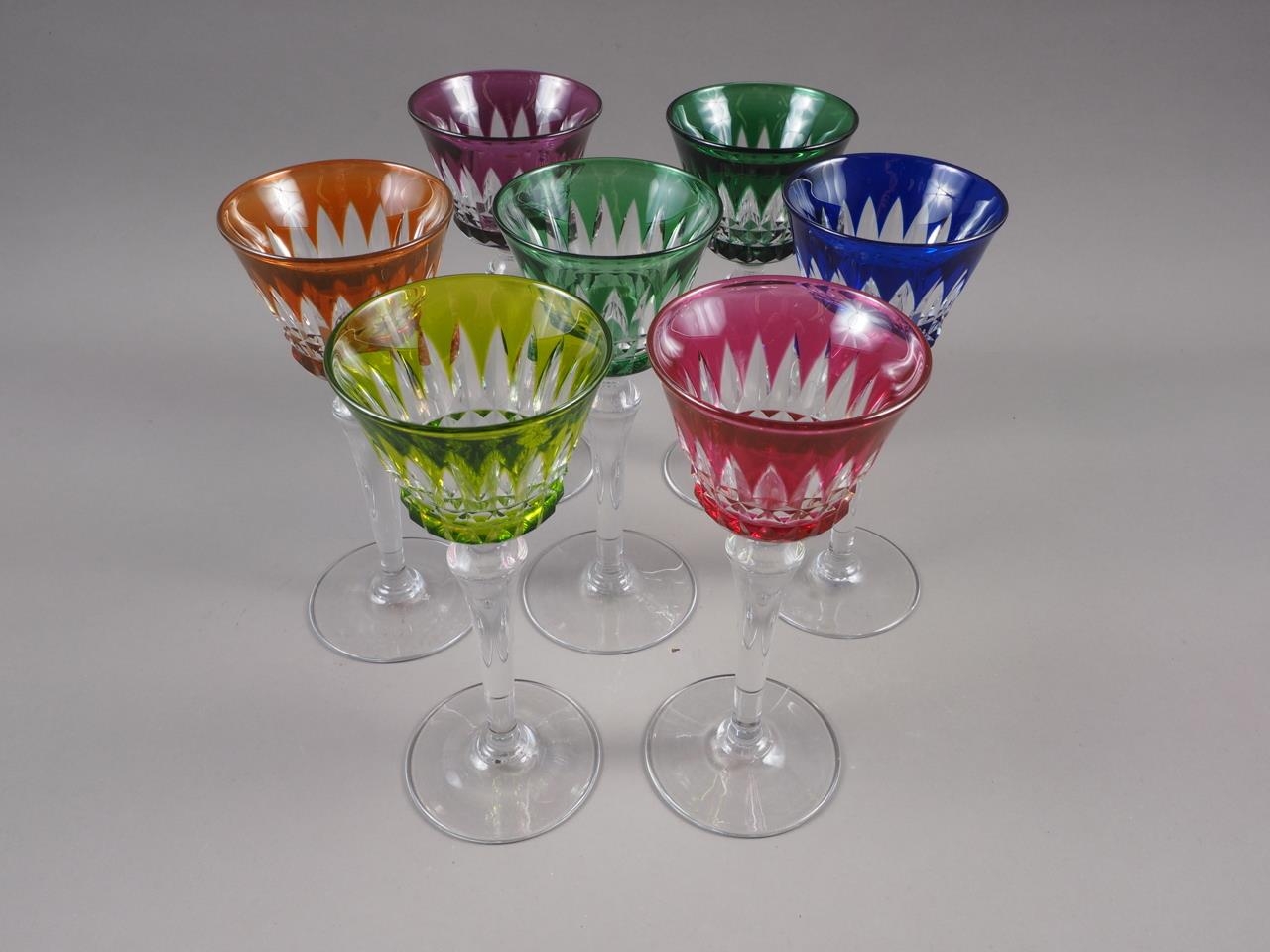 A set of seven Baccarat overlaid and cut crystal wines, 7 3/4" high - Image 2 of 2