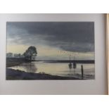 Sydney Perrin: watercolours, estuary scene, 14" x 21 1/2", in gilt strip frame
