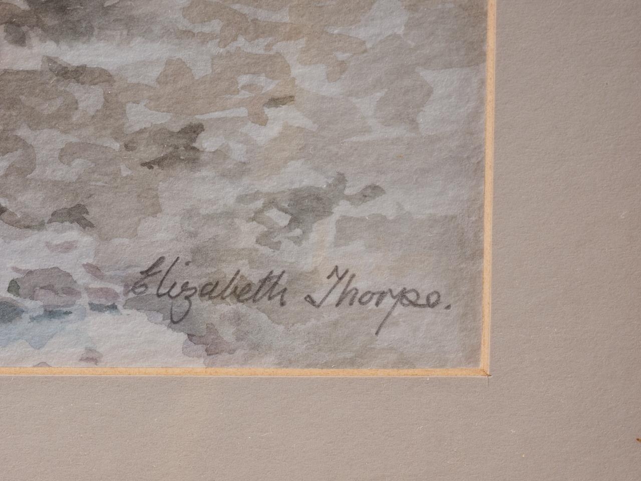 Elizabeth Thorpe: watercolours, "First Come First Served", 4 1/2" x 7 1/4", in gilt strip frame - Bild 8 aus 8