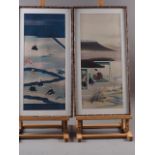 A set of six Japanese prints of watercolours, in gilt faux bamboo frames 24 1/2" x 12"