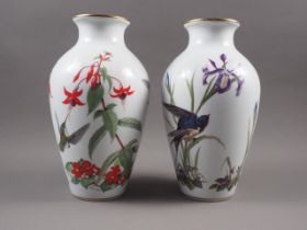 A pair of Japanese Franklin Porcelain "The Garden Bird" vases, 12" high