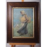 Lancelot Roberts, 1908: pastels, girl with wheatsheaf, 13 1/2" x 9 1/2", in oak frame