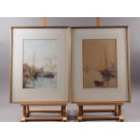 W Grant: a pair of early 20th century watercolours, harbour scenes, 13" x 9", in wash line mount and