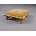 A 19th century giltwood bamboo design and lozenge shaped stool, upholstered in an ochre Dralon, on