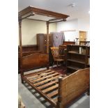 A late 19th century mahogany half tester bed, 55" wide overall (to take mattress 48" x 72")