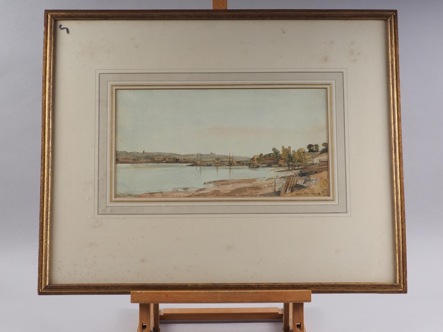 Percy Lancaster: watercolours, river landscape with gorge and cliffs, 9" x 13", in gilt frame, and - Bild 4 aus 4