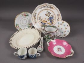 A 19th century transfer printed two-handled loving cup, two floral decorated plates, two smaller