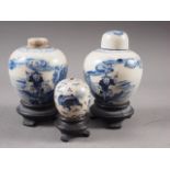 A pair of Chinese 19th century crackle glaze ginger jars, decorated fisherman, 5" high, with