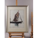 Penny Coleman: watercolour sketch, sailing boat, 14" x 11", in silvered frame, and a watercolour