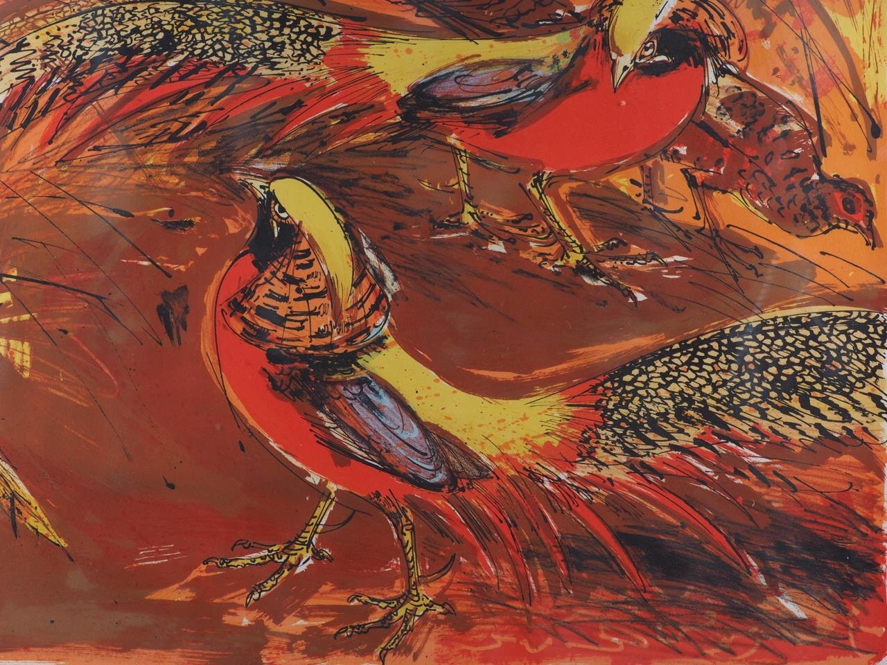 David Koster: a signed limited edition screen print, golden pheasants, 72/75, in strip frame - Bild 4 aus 6