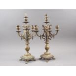 A pair of 19th century pierced brass five-light table candelabra, 17" high