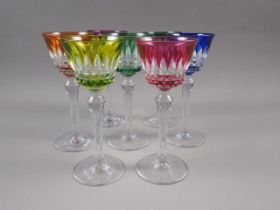 A set of seven Baccarat overlaid and cut crystal wines, 7 3/4" high