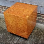 A Pace Collection burr maple cube occasional table, on ebonised stand, 18" square x 22" high
