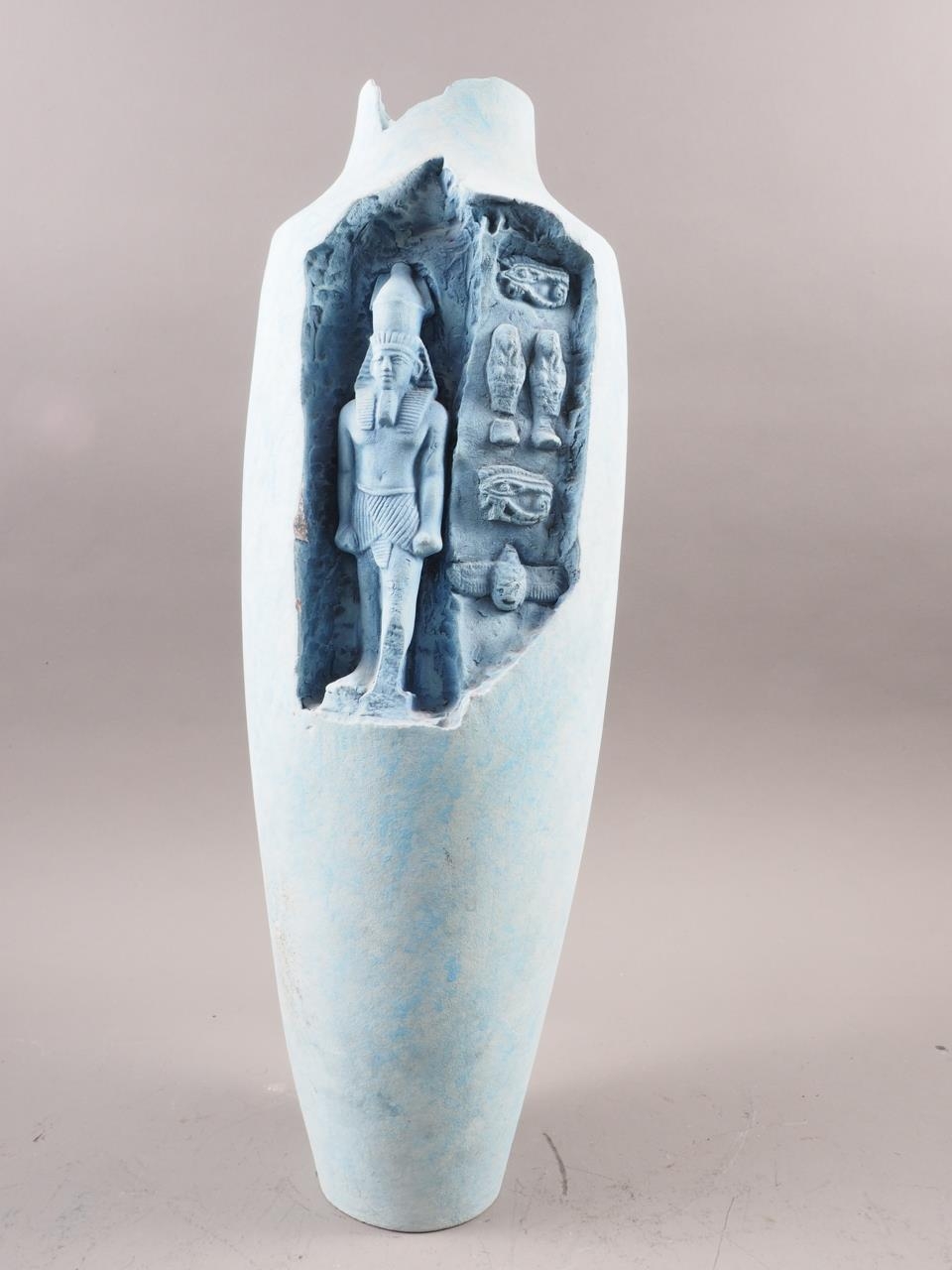 A modern Egyptian mania sculptural vase with Abu symbol figure, 17 1/4" high
