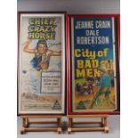 Two 1950s Australian film posters, "City of Bad Men" and "Chief Crazy Horse", 29" x 12 1/2", in