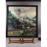 J R W: oil on board, Great Western locomotive 5900 Hinderton Hall, 29" x 28", in ebonised frame