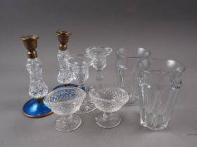 A pair of Baccarat clear faceted glasses, 5" high, a pair of Royal Brierley clear glass