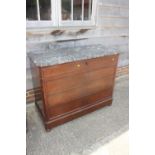 A 19th century French plum pudding marble top commode, fitted five drawers, on block base, 48"