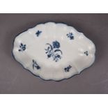 A mid 18th century Worcester blue and white shaped dish with basketwork relief edge and