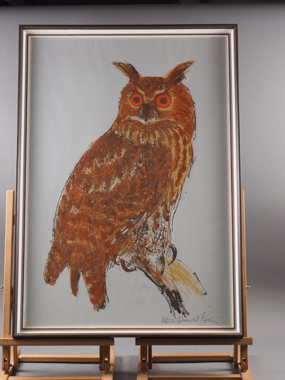 David Koster: a signed limited edition screen print, eagle owl, 23/30 IV, in strip frame - Bild 4 aus 6