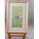 Paul: two watercolours of deer, 5" x 13 1/4" and 13 3/4" x 6 1/2", in wooden strip frames