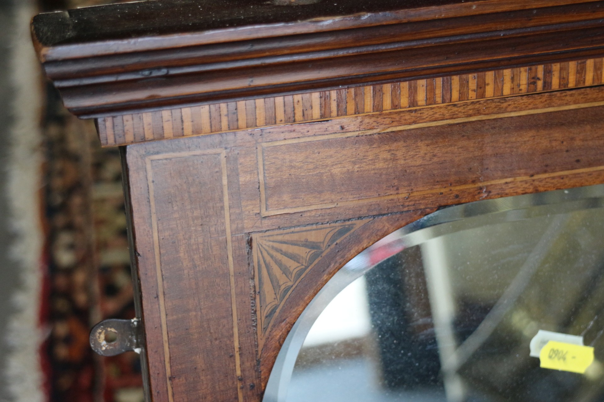 An Edwardian walnut and inlaid framed beaded edge wall mirror, arch top plate 34 1/2" wide x 22 1/2" - Image 2 of 2