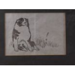 A Japanese print, study of a dog, in gilt strip frame, another print, study of a robed rodent, and