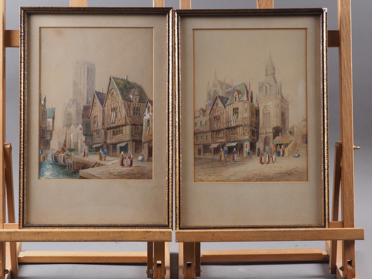 T M Ranke: two watercolour views of "Felmap - Normandy" and "... Britany", 10" x 7 1/2", in gilt
