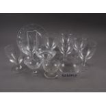 A matched set of six clear glass rummers, another similar rummer, a pair of Stuart sundae dishes and