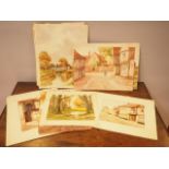 A T R Ellingham collection of watercolour sketches, mostly East Anglian scenes, unframed