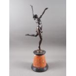 B Zach: an Art Deco style bronze figure of a dancing girl, on circular red and black marble base,