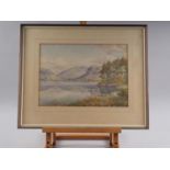 Albert Rosser: watercolours, "Derwent Water from High Brandelhow", 10" x 14", in strip frame
