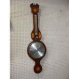 A mahogany and inlaid banjo barometer and thermometer, by Comiti London