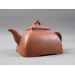 A Chinese Yixing square-section teapot with seal mark to base, 3" high