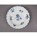 A mid 18th century Worcester blue and white lobed edge plate with floral centre, 8" dia (ex-Arnold