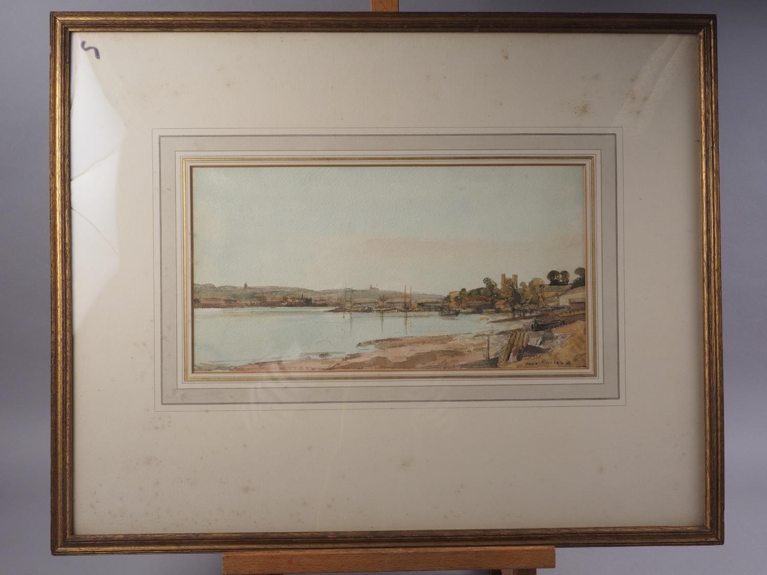 Percy Lancaster: watercolours, river landscape with gorge and cliffs, 9" x 13", in gilt frame, and - Bild 2 aus 4
