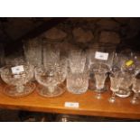 A set of four Tudor cut glass grapefruit dishes, a set of four brandy balloons, whisky tumblers