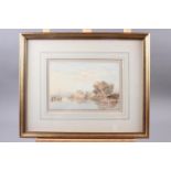 A 19th century watercolour, riverside with barges, 6" x 8 3/4", in wash line mount and gilt frame