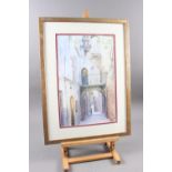 Gordon Smith: watercolours, "Alley in Korcula", 17 1/4" x 11 1/2", in gilt frame, and Dorothy