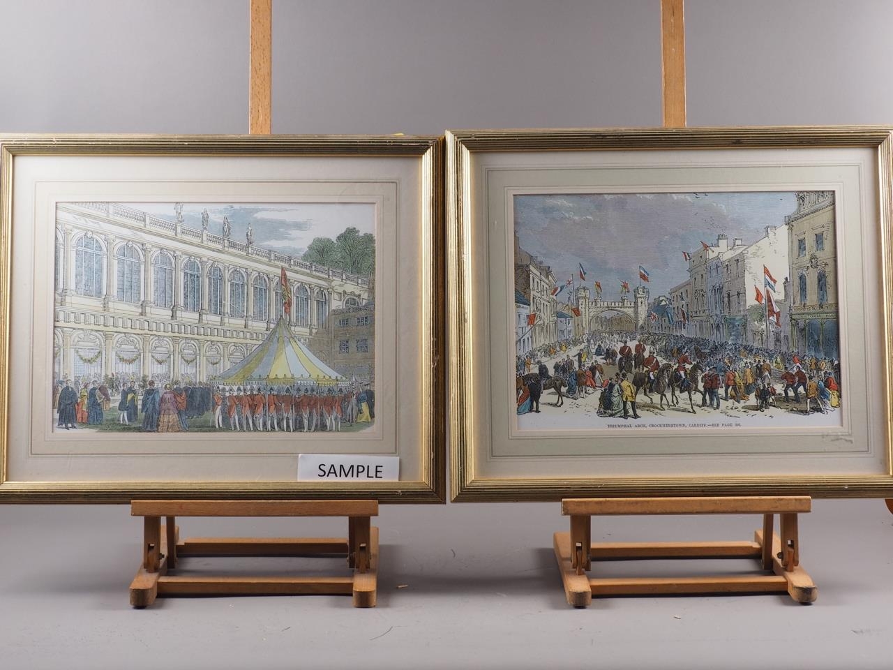 Eight colour prints, Victorian scenes, in gilt frames, and a number of other picture frames and