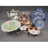 A Royal Albert "Lady Hamilton" pattern part teaset, a cut glass bowl, blue and white plates and