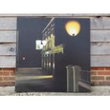Divina Fisher: oil on canvas, street scene at night, 39" x 39", unframed