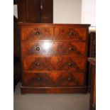 A 19th century figured walnut chest of two short and three long drawers, on block base, 46" wide x