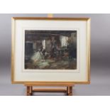 A Hartley: watercolours, workshop interior, 9 1/2" x 12 1/2", in gilt strip frame