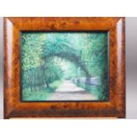 Gordon Joy, 90: acrylics, "Enclosed Path, Sprotborough", 7 1/2" x 9 1/2", in burr elm frame