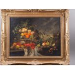 Jan Van Hallaur?: oil on canvas, still life of lobster and fruit, 13 1/2" x 17 1/2", in gilt strip