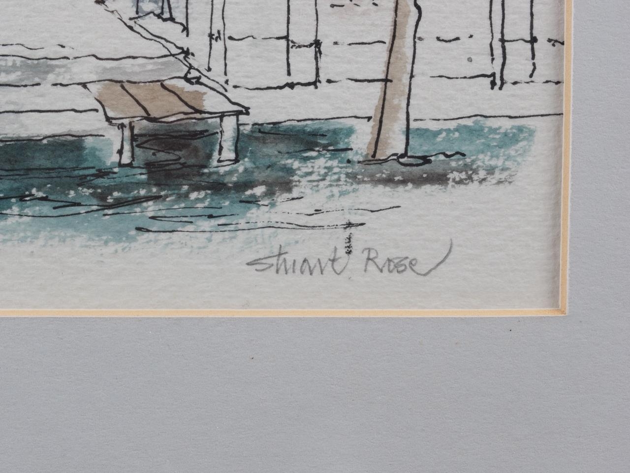 Stuart Rose, '86: pen and wash study, "C Collari", Venetian scene, 13" x 7", in strip frame - Image 3 of 4